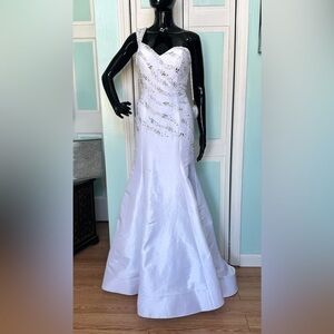 Size 4 White Mermaid Fitted Wedding Gown Prom Dress Bridal Pageant One Shoulder